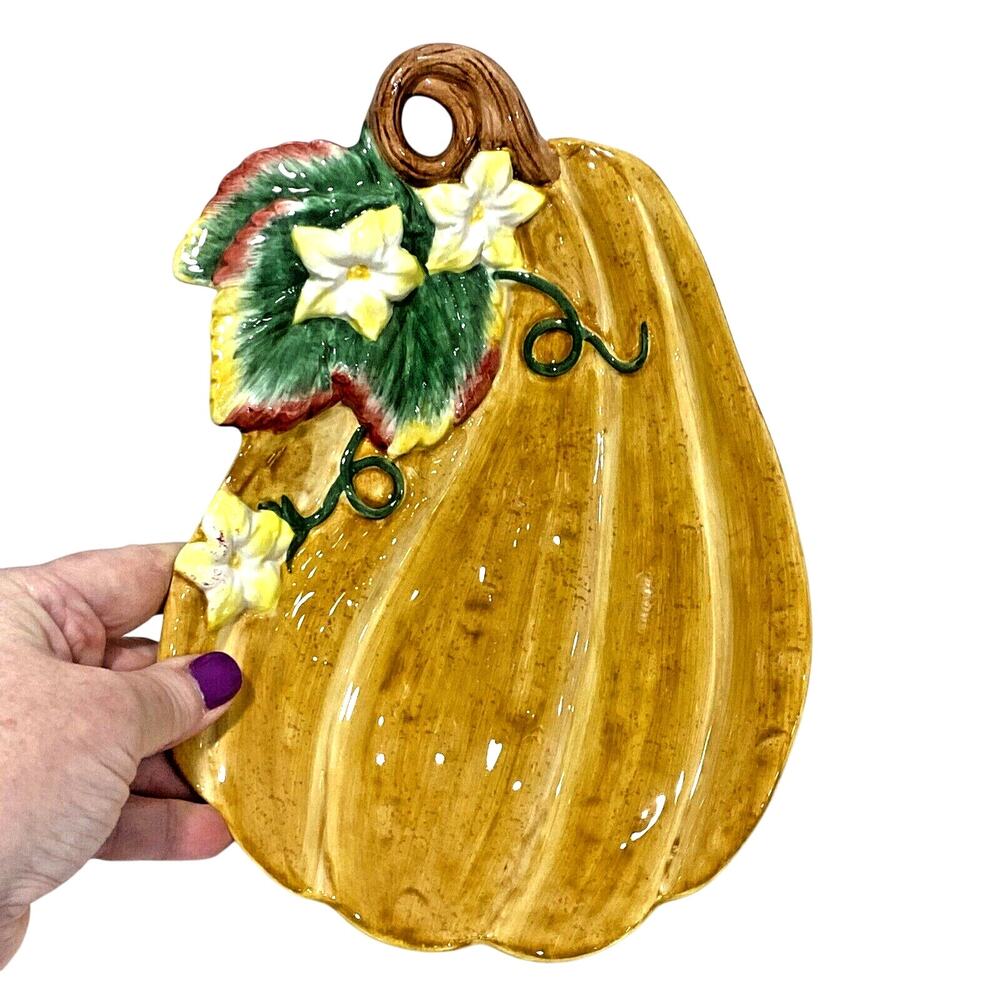 Fitz and Floyd Classics Pumpkin Gourd and Blossoms Porcelain Dish Wall Hanging